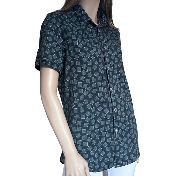 Ted Baker London Blouse Top Shirt Geometric Pattern Full Button Front Micro Dots - Picture 12 of 16